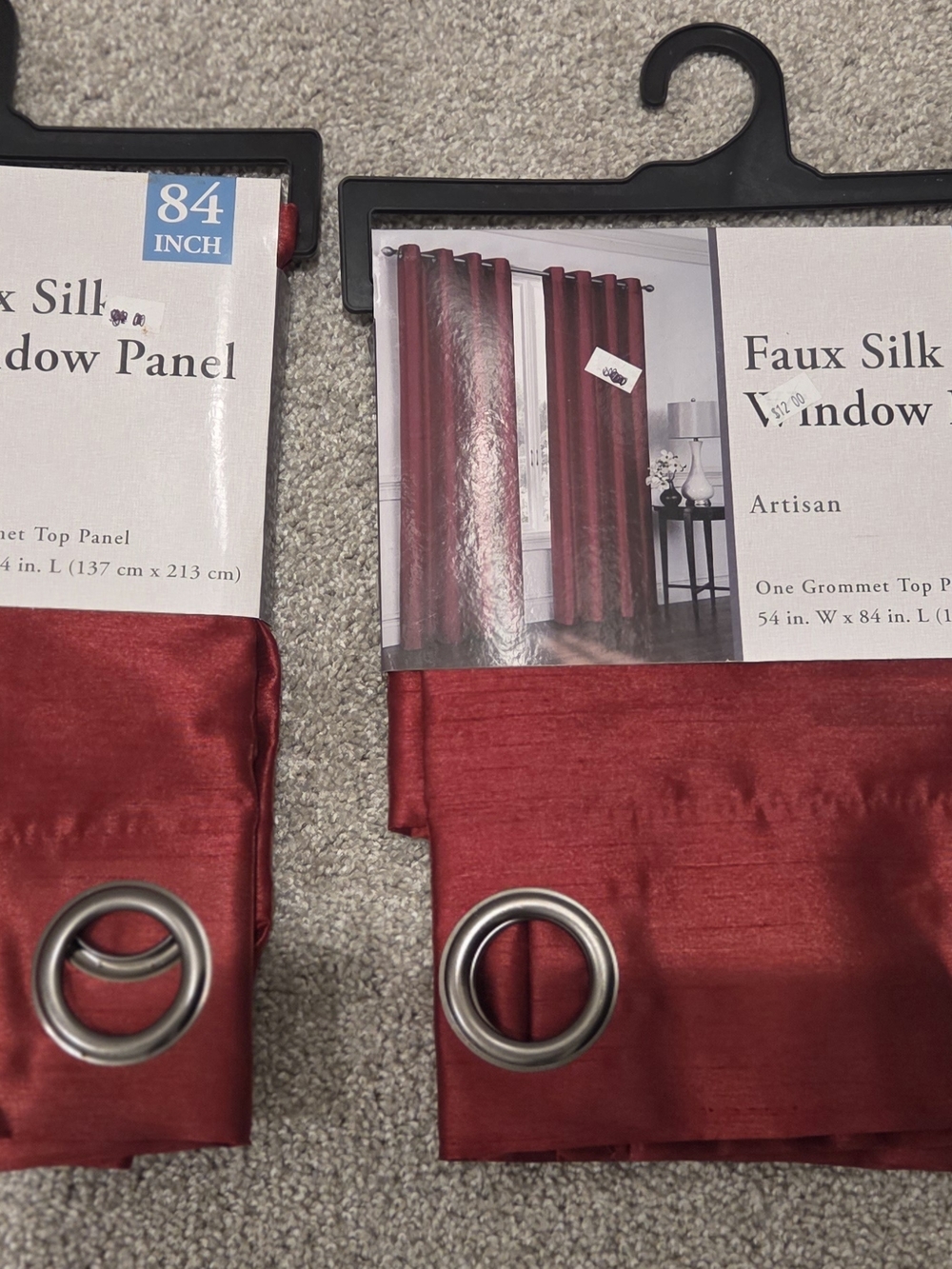 Artisan Faux Silk Window Panels in Deep Red with Silver Grommets